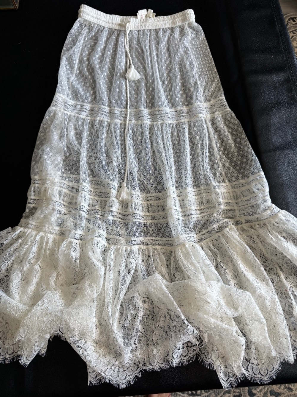 Anthropologie White Sheer Lace Long Skirt Cover Up XS